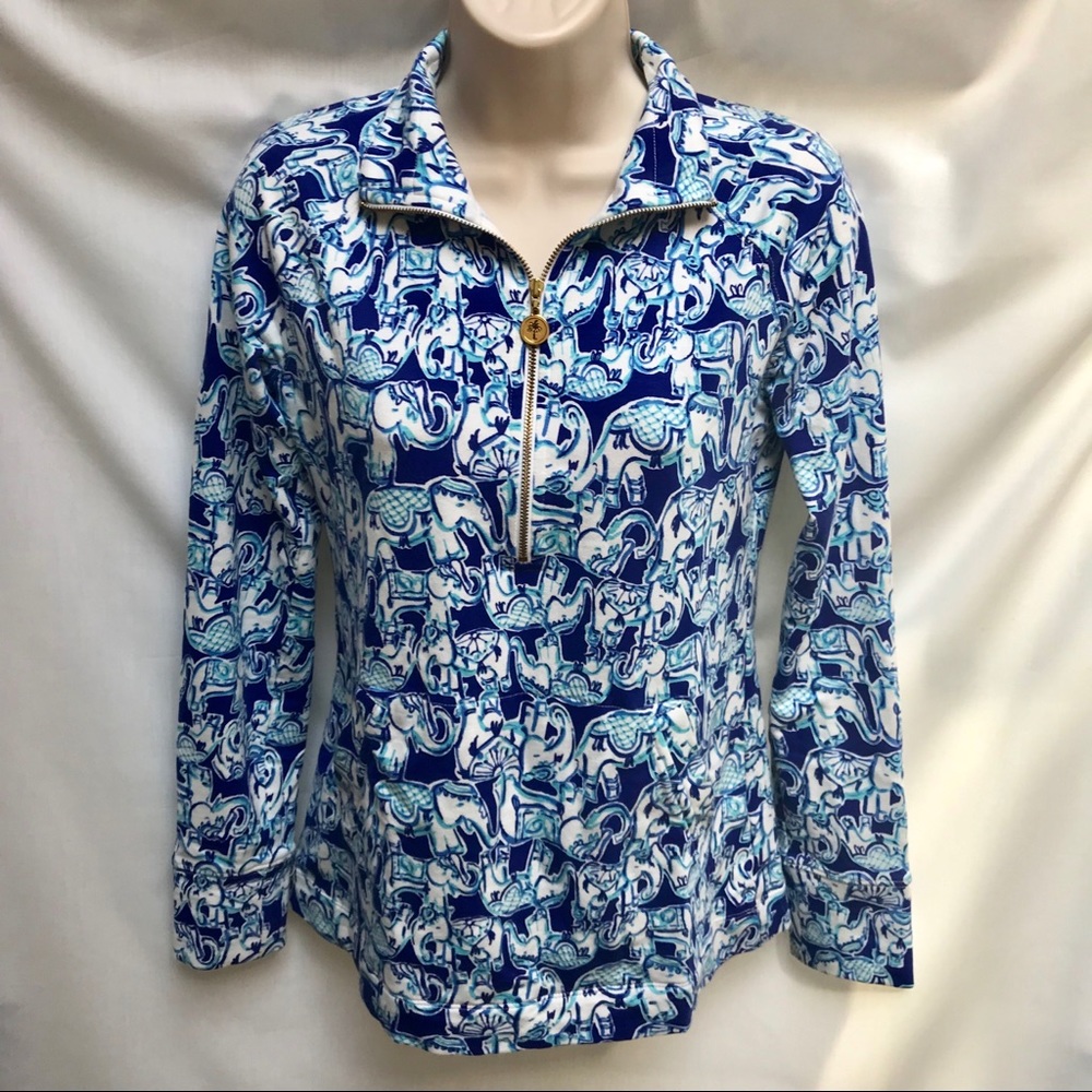 Lilly Pulitzer Elephant 1/4 Zip “Get Trunky" XXS